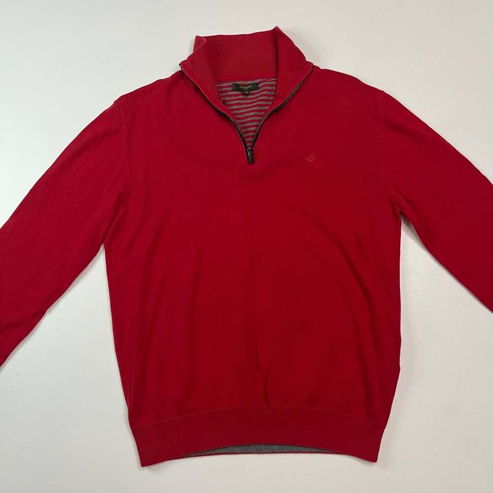 Brooksfield Quarter Zip Sweater Size M Red Cotton